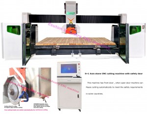 5+1 Axis bridge stone CNC cutting machine with safety door